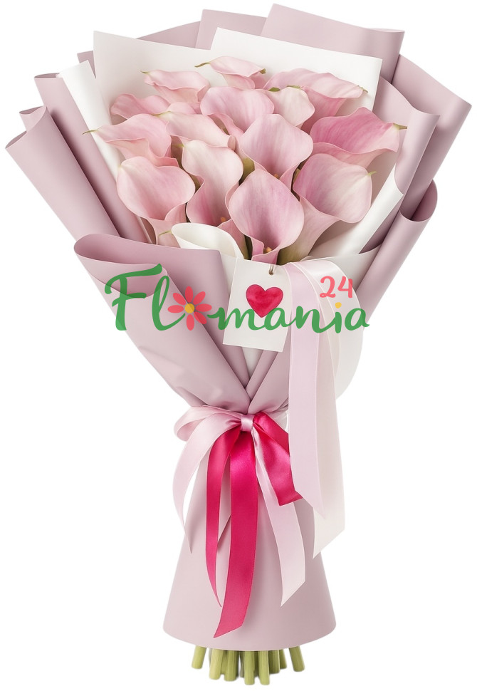 19 нежно-розовых калл