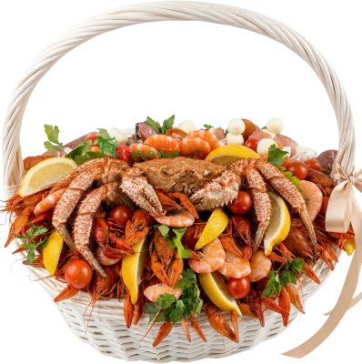 Корзина с морепродуктами и крабом «Шёпот Океана»