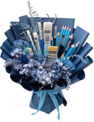 Букет «Вдохновение художника» с кистями для рисования и карандашами